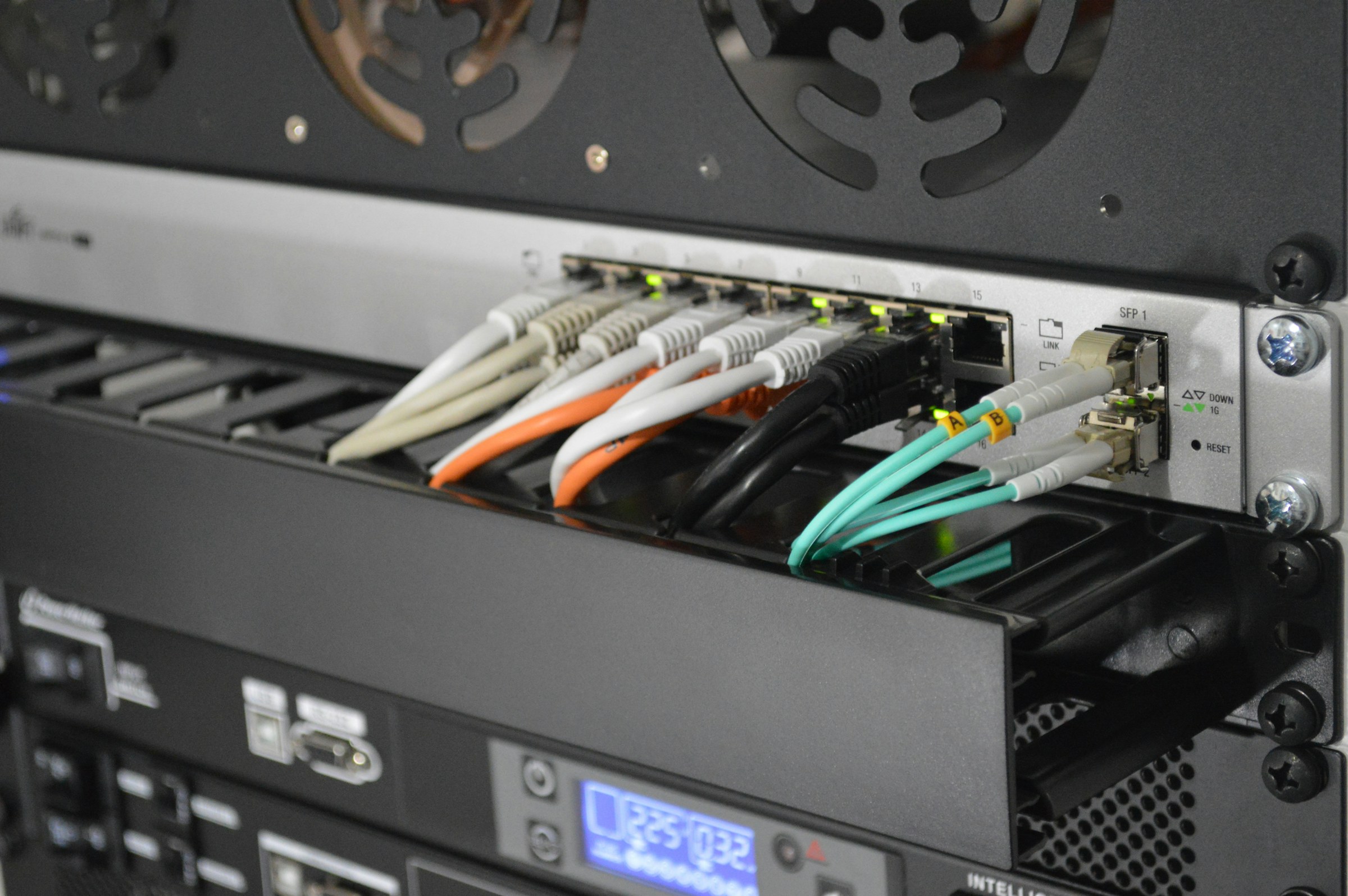 Enterprise network appliance and fibre connections engineered for resilient business infrastructure.